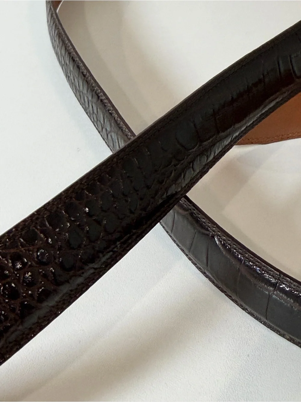 Ralph Lauren Women’s 3X Dark Brown Croc-Embossed Genuine Leather Belt Lux